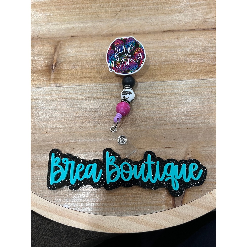 Fur Mama Leopard Badge Reel Alligator Clip Swivel‎ Silicone Bead Nurse Teacher